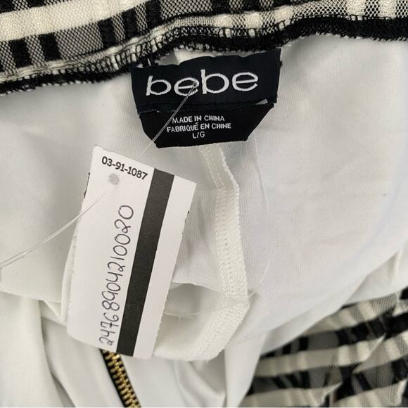 Bebe Strapless Stretchy Gingham Ruffle Zipper Mini Dress NWTs size large black - Picture 7 of 7